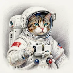 cat astronaut, intricate colored pencil sketch by john singer sargent, trending on artstation