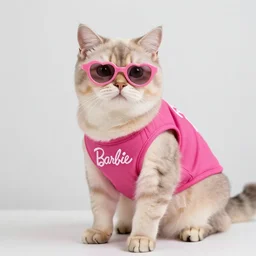high quality photograph of a cat wearing barbie clothes