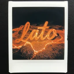 polaroid of fluorescent orange lava spelling out action in calligraphy fraktur ed ruscha
