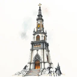 beautiful aesthetic inspirational masterful professional ink pen and watercolor sketch of an occult mystic tower, ultra detailed, fine details, trending on artstation, high quality paper