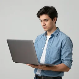 a man stealing prompt holding a computer