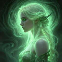 side portrait, imogen poots, deathknight, gloomhaven, soft, smooth, luminescent, art nouveau, haunting, pale green backlit glow, evil inky swirly ripples, sickly colors, aesthetic octane render, unreal engine, 8 k, by artgerm and greg rutkowski and alphonse mucha