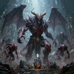 by par olofsson and wayne barlowe, visually stunning, cinematic, ultra realistic, hyper realism, 1 2 k, epic, octane render, unreal engine, vfx, maya, imp, wild growth, swipe, wrath, mystic barrier, voodoo master vex, bloodscent vilefin, tyrantus, lesser jasper spellstone, ghoul infestor