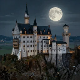 gothic intricate castle of dracula on a wavy hill, full moon, hyper realistic painting by tony wolf