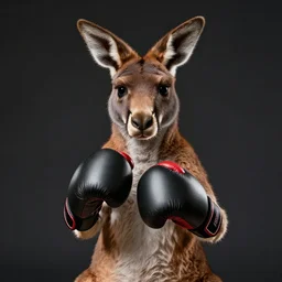 a kangaroo wearing boxing gloves:: photorealistic:: 8K