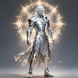 handsome male snow elf in silver ornate armour, albino skin, elden ring, realistic, dnd character portrait, full body, dnd, rpg, lotr game design fanart by concept art, behance hd, artstation, deviantart, global illumination radiating a glowing aura global illumination ray tracing hdr render in unreal engine 5