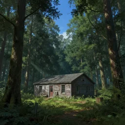 hyper realistic eerie aylum far away in the woods, gorgeous lighting, blue sky, highly detailed, lush forest by zdzisław beksinski and norman rockwell and greg rutkowskiweta studio, and lucasfilm
