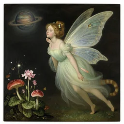 🧚♀ 🐱 🦋 🪐 🌷 💫 🍄, concept art, ambrosius bosschaert the elder, oil on canvas, around the edges there are no objects