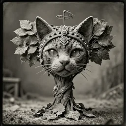 macro long depth of field shot of daguerrotype realistic cataphract tree made of leaves, headdress, wide aperture, powdery, dramatic light, dystopian environment, intricate, highly detailed, artstation, sharp focus, artgerm