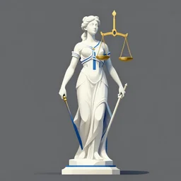 ( ( dither ) ), editorial illustration full body portrait statue of lady justice, modern art deco, white + blue + gold + black, ( ( mads berg ) ), christopher balaskas, victo ngai, moebius, rich grainy texture, detailed, dynamic composition, wide angle, wood block pirnt