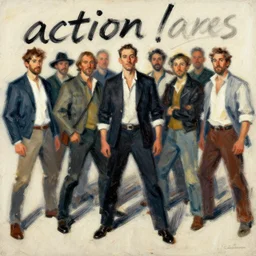 iasip the gang painting by phil hale, francisco goya,'action lines '!!!, graphic style, visible brushstrokes, motion blur, blurry, hd image