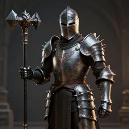 knight with spiky armour and a medieval flail highly detailed, dramatic lighting, cinematic, 4k
