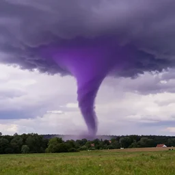 Beautiful amazing purple tornado descending into a beautiful landscape in denmark