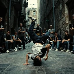 break dance battle in a dark alley in the style of jean - leon gerome