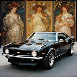 designed by john delorean stylized poser of a single ( 1 9 6 7 chevrolet impala ) 2 0 1 3 chevrolet camaro ss! delorean!!, air scoop, painted glossy black, large led lights, ektachrome photograph, volumetric lighting, f 8 aperture, cinematic eastman 5 3 8 4 film, by greg rutkowski, by stanley artgerm, by alphonse mucha