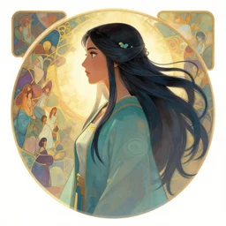side profile centered painted portrait, Maya Ali as a wind sorcerer, D&D, cell-shaded, matte painting concept art, bright backlit, official fanart, 4k, HDR, Mucha style, Trending on artstation, Behance, Pinterest, by Jesper Ejsing and RHADS and Makoto Shinkai and Lois van baarle and ilya kuvshinov and rossdraws and Cushart Krentz and Gilleard James