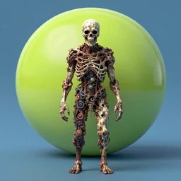 a rancid putrid corpse standing under a huge vibrant