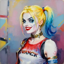 greg manchess portrait painting of harley quinn as overwatch character, medium shot, asymmetrical, profile picture, organic painting, sunny day, matte painting, bold shapes, hard edges, street art, trending on artstation, by huang guangjian and gil elvgren and sachin teng