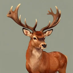 anthropomorphic red deer with exquisite antlers and a shy expression. renowned character illustration by greg rutkowski, thomas kinkade, alphonse mucha, loish, norman rockwell. trending on furaffinity.