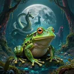 the horror in the woods, the world’s greatest drawing of a frog, 4000 meters above the bottom of the ocean, cinematic, hyper realism, high detail, octane render, unreal engine, 8k, vibrant color, the inhabitants of the Moon resembled large serpents with a spongy, porous skin, A synthwave horse inspired by Tron, by dom qwek and andrea chiampo