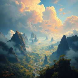 surrealistic sri lankan landscape, extremely detailed, concept art, illustration, vivid colors, volumetric lighting, volumetric shadows, realistic oil painting by greg rutkowski,