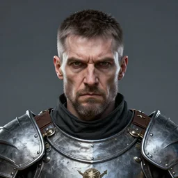 head portrait, full faced, 45 years old men, strict, militaristic, evil, medieval light armor, high detail, digital art, medieval fantasy