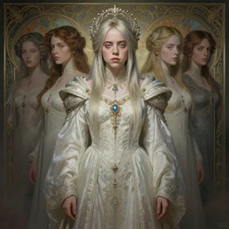 ancient queen billie eilish, symetrical, diffuse lighting, fantasy, intricate, elegant, highly detailed, lifelike, photorealistic, digital painting, artstation, illustration, concept art, 4 k, smooth, sharp focus, art by john collier and albert aublet and krenz cushart and artem demura and alphonse mucha