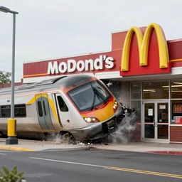 a train crashing through the front of mcdonalds