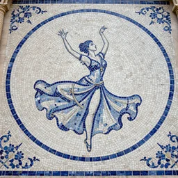 fantasy character, wide angle, ultra realistic, intricate details, female dancer, highly detailed tile mosaic by gaston bussiere, craig mullins, j. c. leyendecker 8 k