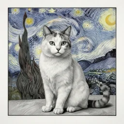 portrait of a cat warrior by MC Escher and Vincent Van Gogh
