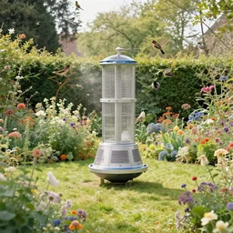teleportation machine in a beautiful garden, with the smell of flowers in the air and the sound of birds singing by rodney matthews