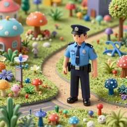 a police officer, microcop in the microworld, a stunning intriguing dense 3 d rendering, composed of tiny colorful details, creatures and plants, hyperdetailed, contemporary masterpiece, microworld, deep focus, striking