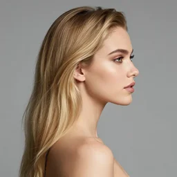 side view profile portrait of a beautiful sexy young woman with blonde hair, looking completely to the right