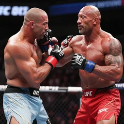 dwayne the rock johnson knocking out an opponent in the ufc, 4 k, photorealistic