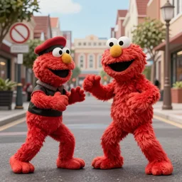 Elmo in Elm Street fighting Freddy Krueger