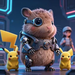 high quality digital art sci - fi very cute fluffy! wombat!! cyborg soldier with futuristic mechanical legs, cyberpunk monocle!, highly detailed, unreal engine cinematic smooth, in the style of detective pikachu, hannah yata charlie immer, dark blue neon light, low angle, uhd 8 k, sharp focus