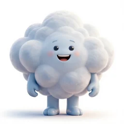 cheerful cloud giant, detailed 3d character render, full body, standing, isolated on a pure white background, centered, whole figure in frame, sharp focus, studio lighting