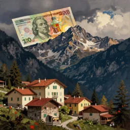 Italian mountain scene painted in the style of money and Redon