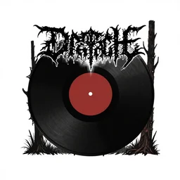 dark death metal themed vector illustration for a record label, trees. forest, spikes, skull, microphone, skull, award winning, grunge, iconic, golden ratio