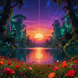 nature by odile decq, tron atlantis synthwave lake dramatic lighting sunlight studio ghibli laser myst nightsky thermal imaging rainforest vaporwave infrared sunset gem poppy futuristic at dawn at dusk vice city morning sun universe dieselpunk junglepunk, archdaily, wallpaper, highly detailed, trending on artstation.