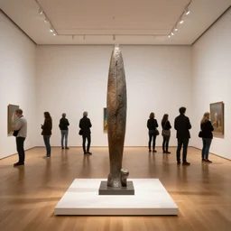photo of an exhibit museum room, people attending the biennial of contemporary art, artistic, perfect composition, contemporary art, sculptures, rule of thirds
