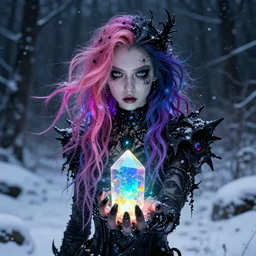 girl, psychedelic, anime, winter, dark, post - apocalyptic, grimes, black opal, rainbow aura quartz, dark magic