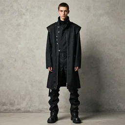 Beautiful androgynous model, techwear look and clothes, Rick Owens, hot on r/Streetwear, outfit photo