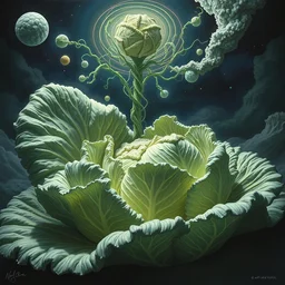 john oliver cabbage by beeple, artgerm, salvador dali, bruce pennington, frank, stella, makoto shinkai, angus mckie, alex grey, don bluth, ernst haeckel, chris moore, kaja foglio, andre masson, dr. suess, brian despain, chesley bonestell. symbolism, surrealism, artstation,