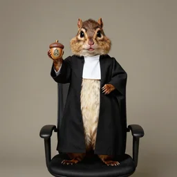 Portrait of Norm Macdonald Chipmunk Priest standing atop an office chair whilst brandishing an acorn badge giorgio de chirico graham sutherland greg rutkowski odd nerdrum simon stalenhag