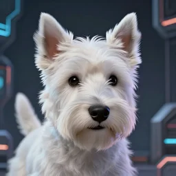 west hightland white terrier, character portrait, portrait, close up, concept art, intricate details, highly detailed, sci - fi poster, cyberpunk art, in the style of looney tunes