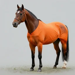 horse wearing orange inmate clothes