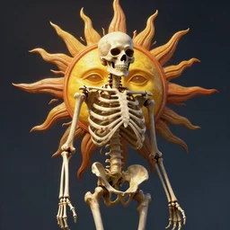 a beautiful hyper realistic detailed matte 3 d painting of a celestial skeleton with the sun by mike winkelmann, istvan sandorfi, piotr fox wysocki, unreal engine, octane render, super wide angle, featured on behance, trending on artstation, good focus, pinterest.