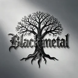 black metal band logo, unreadable text, metal font, looks like a tree silhouette, complex lines, horizontal