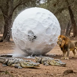 destructive snowball in the forests of north africa, among the lions - crocodiles